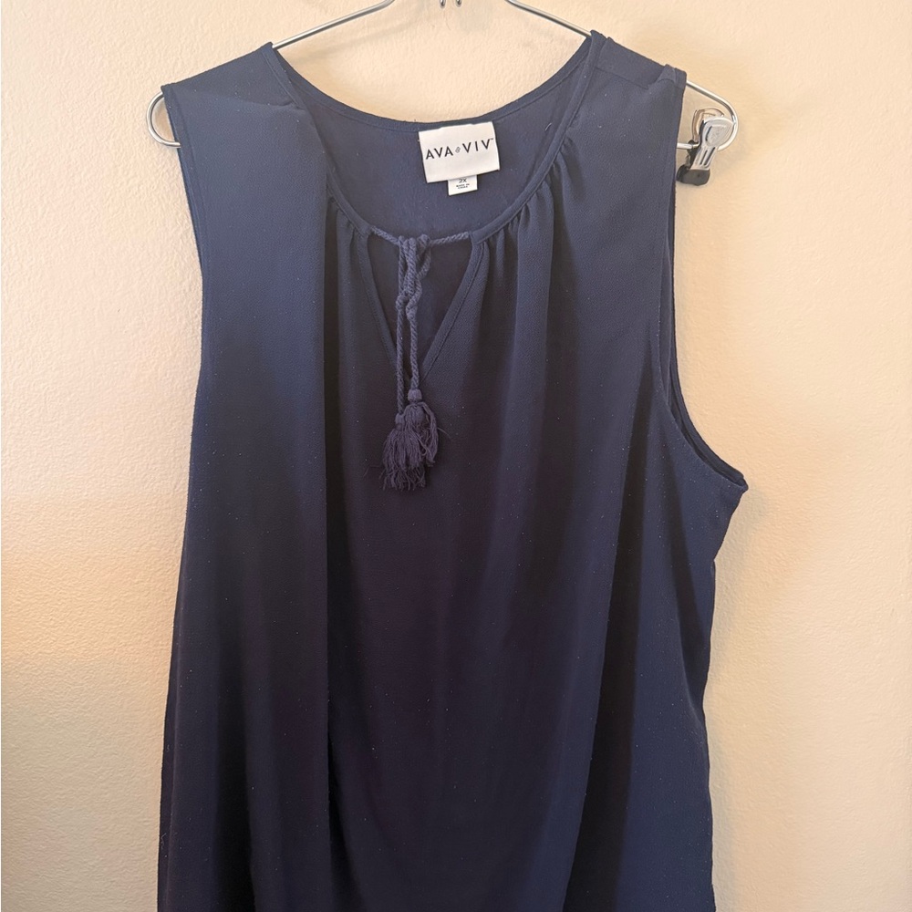 Ava & Viv Navy Sleeveless Tassel Tie Tank